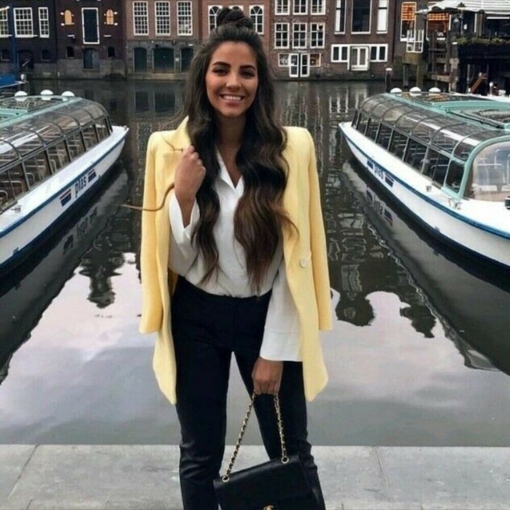 Zara open front lapel yellow coat S NWT